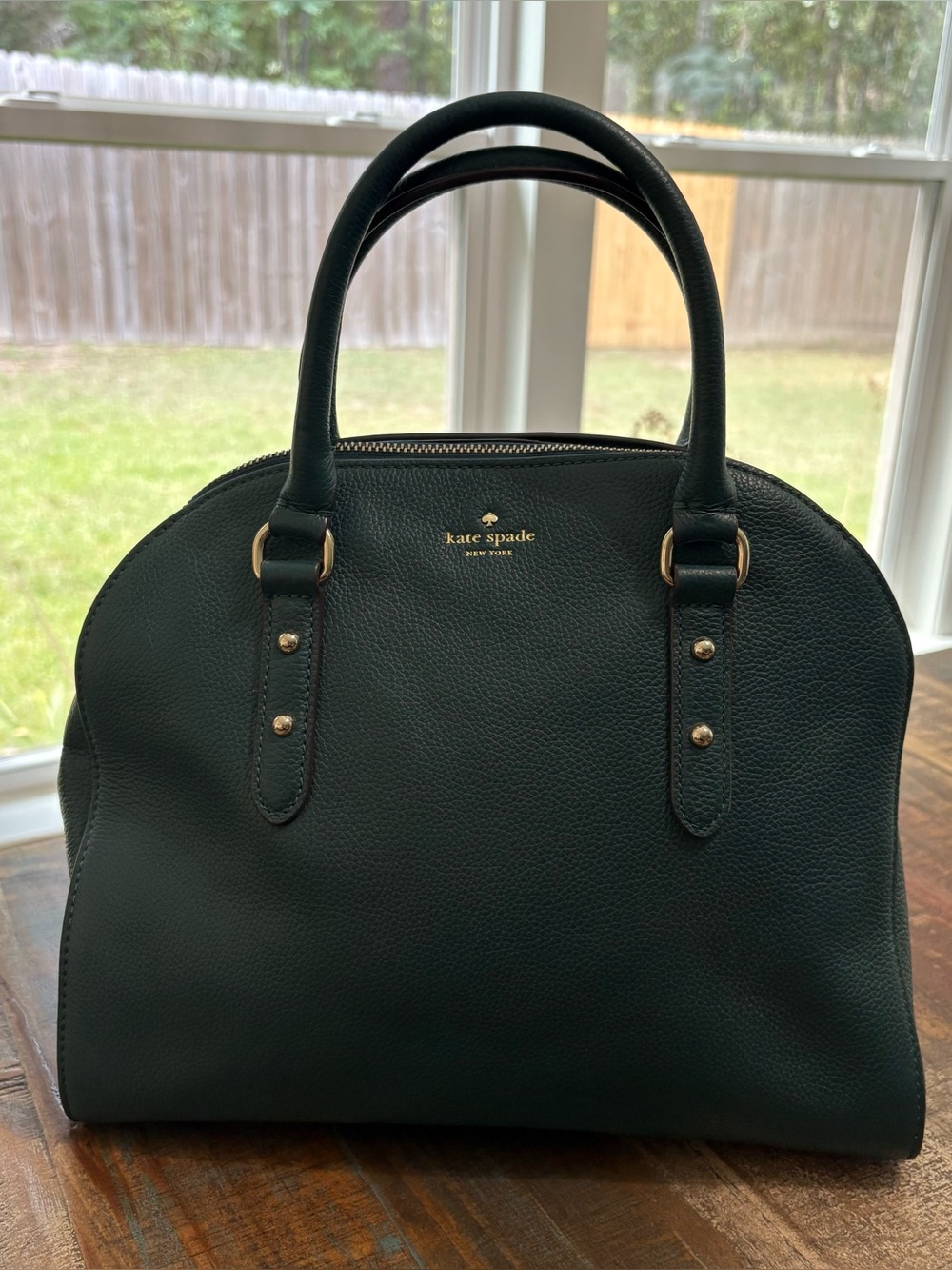 Kate Spade Larchmont Avenue Reiley Satchel Leather Bag Dark Evergreen Green